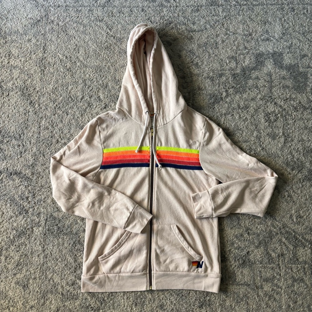 Aviator Nation Almond Neon 5 Stripe Zip Up- M